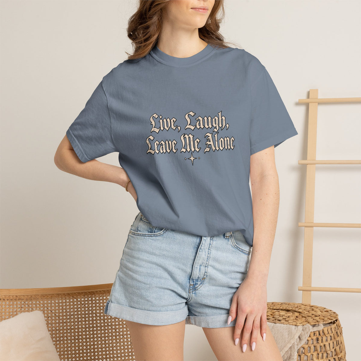 "Live, Laugh, Leave Me Alone" Gothic Script Graphic Tee