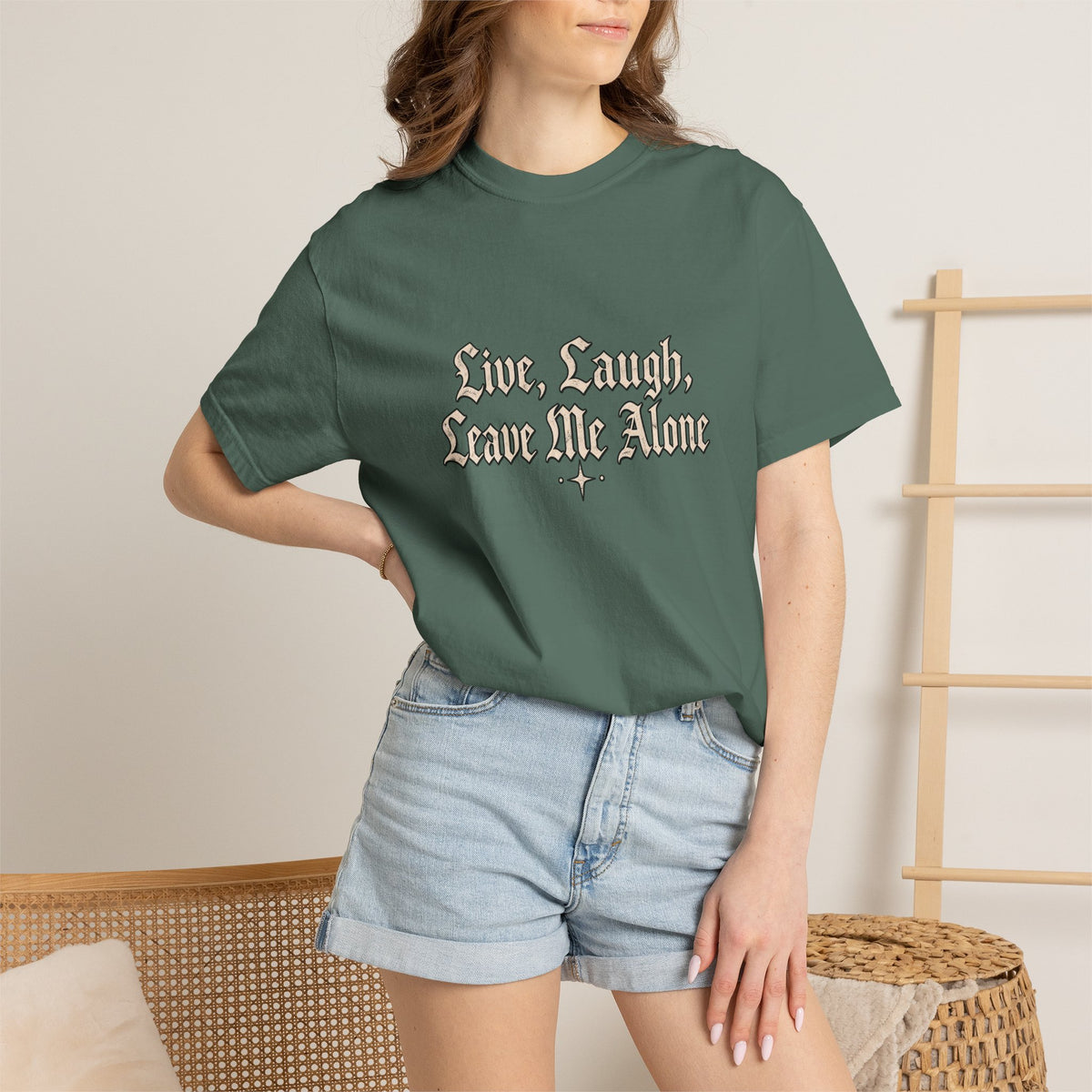 "Live, Laugh, Leave Me Alone" Gothic Script Graphic Tee