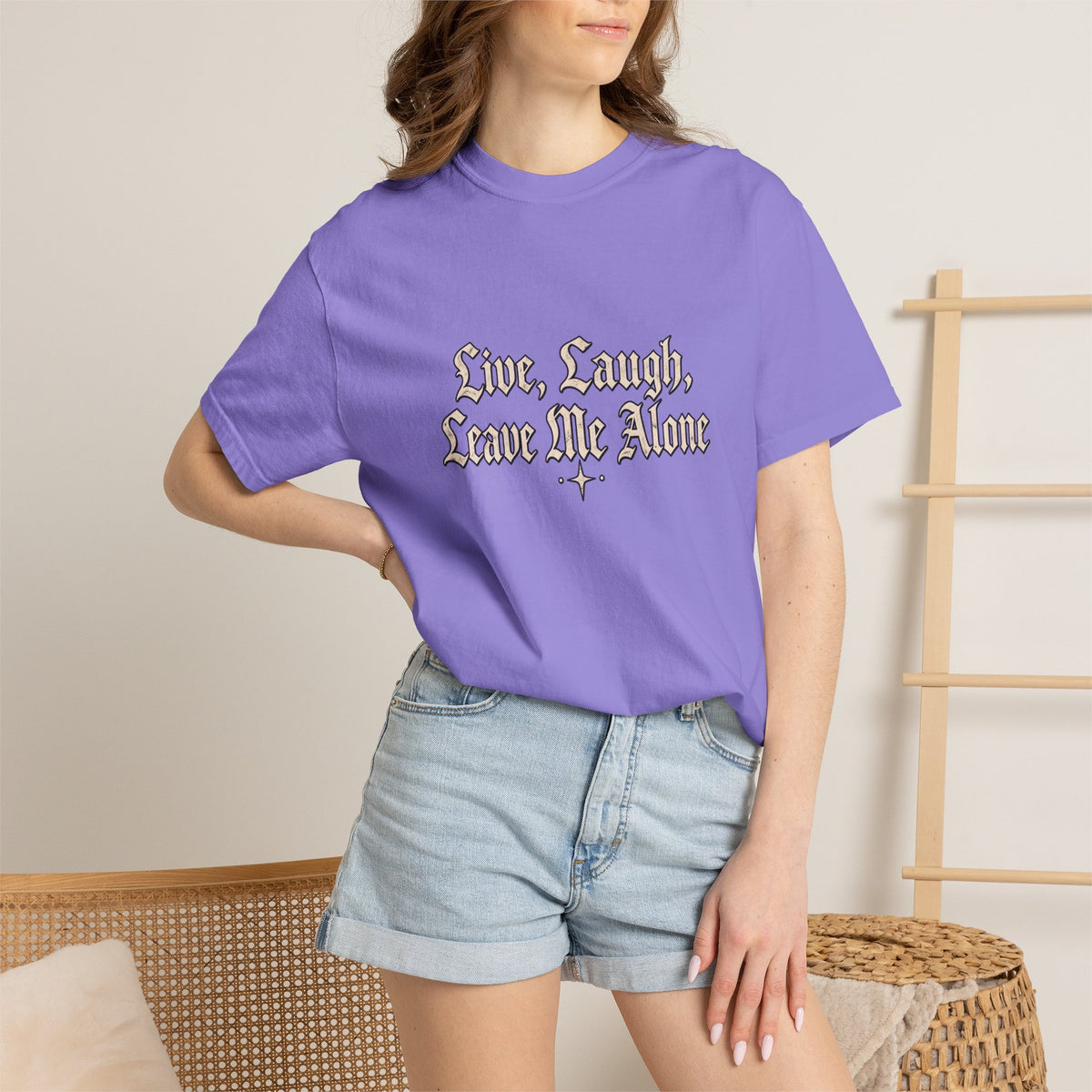 "Live, Laugh, Leave Me Alone" Gothic Script Graphic Tee