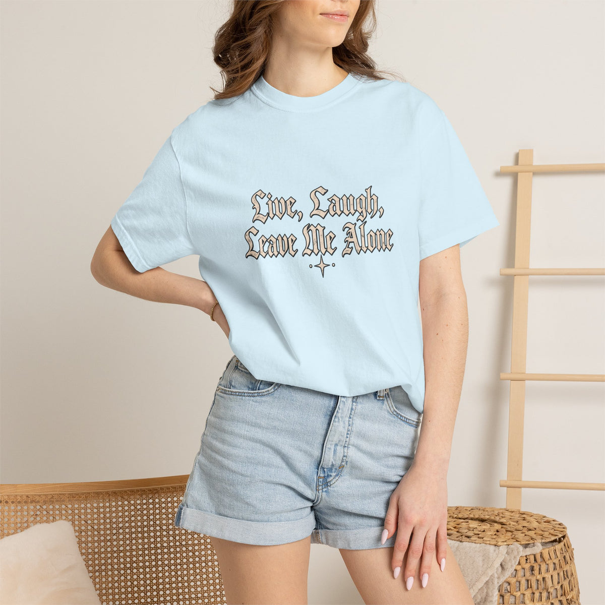 "Live, Laugh, Leave Me Alone" Gothic Script Graphic Tee
