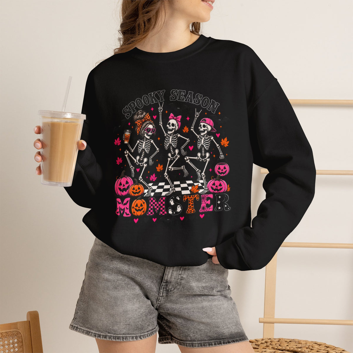 Sweatshirt — "Spooky Season Monster" Halloween Skeleton Dance Crewneck